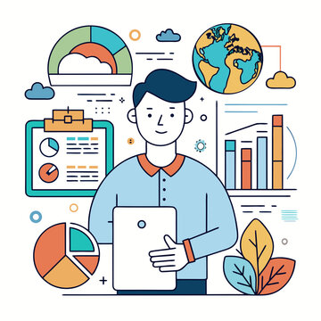 Analyst with Tablet Analyzing Global Data Visualization