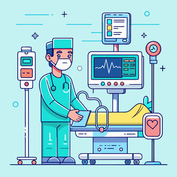 Anesthesiologist monitors patient during medical procedure