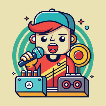 Animated Beatboxer Performing With Microphone and Equipment
