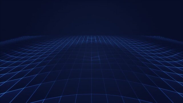 Retro 80s Synthwave Blue Wireframe Grid Moving Wave Loop. Neon Cyberpunk Aesthetic Landscape with Digital Topography Surface and Futuristic Geometric Pattern for VJ Background and Music Video