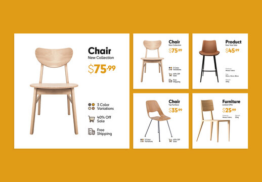 Furniture Sale Social Media Post Layout Set with Orange Accents