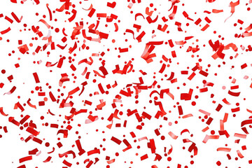 Fototapeta premium Red confetti falling creating a festive celebration background with flying ribbons on transparent