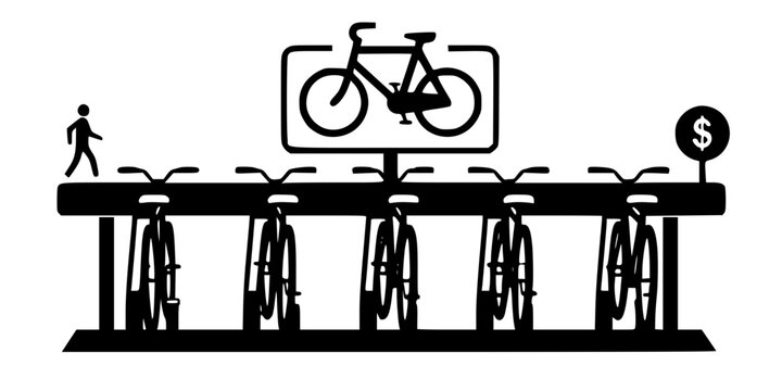 Bike Sharing Station Silhouette Vector - Sustainable Urban Mobility Icon