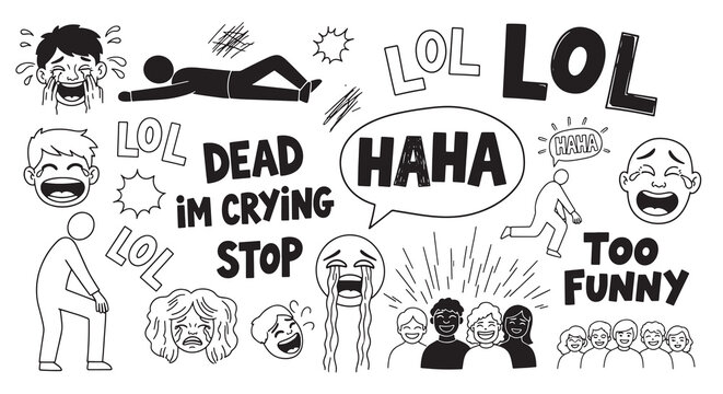 Set of funny face icons, crying happy, cute, funny emoji with different emotions and expressions.