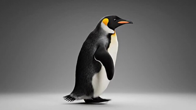 Penguin dancing in computer generated animation with realistic fur rendering for a fun and entertaining moment