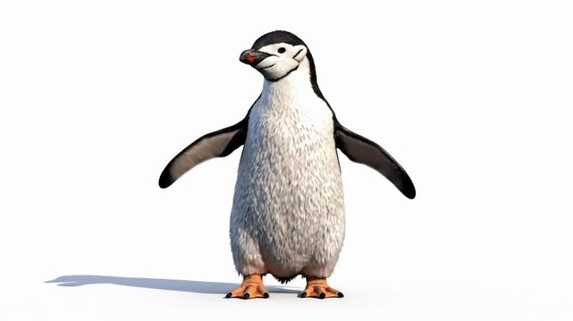 Penguin dances in a simple environment with realistic fur and smooth movements during a bright setting