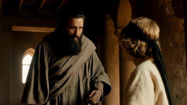 Young Samuel in the temple with Eli. Biblical prophet as a child in ancient Israel. Religious education concept