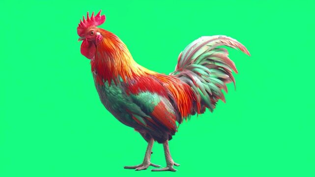 Rooster isolated on green screen background