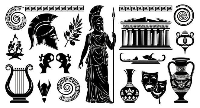 Ancient Greek Mythology Symbols and Figures Collection.