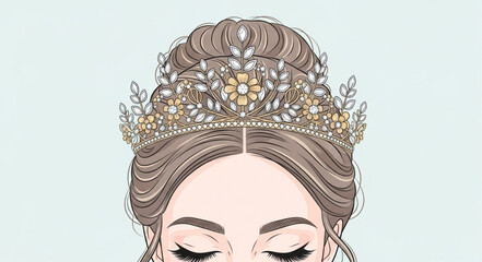 Elegant Tiara Adorns Womans Head with Closed Eyes. © Syeh