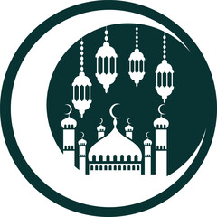 Fototapeta premium Ramadan Kareem Crescent Moon Mosque Lantern Logo