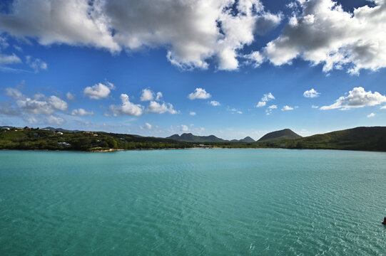 Island of Antigua seen from the Caribbean Sea