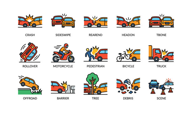 Vehicle collision types illustrated as icons on white background