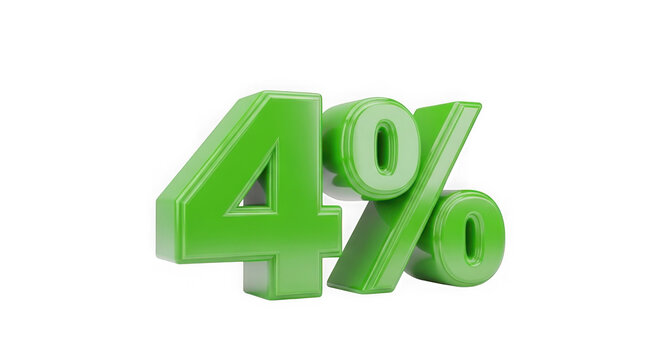 A large green 4 percent sign isolated on transparent background