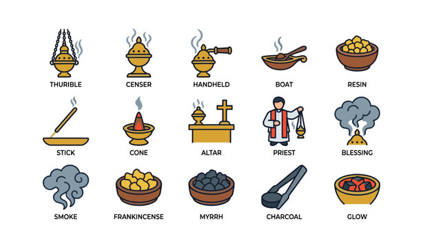 Religious incense and ritual icons featuring censer and altar