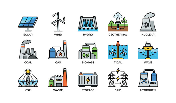 Energy icons displayed in labeled grid on white background