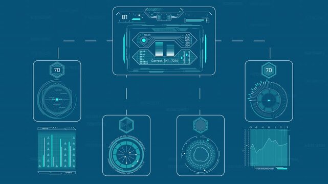 Animated display with abstract diagram of data processing automation