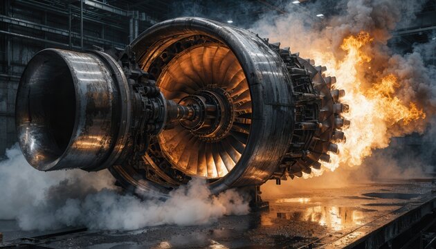Raw Fire Turbine Engine in Action During Testing at an Industrial Facility