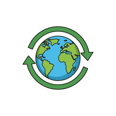 Fototapeta premium Global Earth Recycling Symbol for Environmental Protection and Sustainable Living Icon. Planet Earth with Green Arrows Representing Ecosystem Conservation and Renewable Cycle
