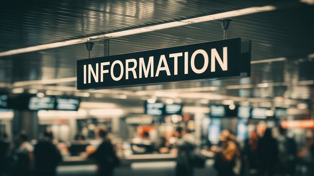 Travelers seek guidance under information sign at airport