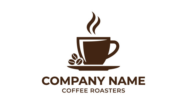 Coffee Cup Logo with Beans and Steam.