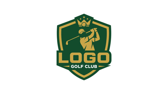 Golf Club Emblem with Golfer Silhouette and Crown.