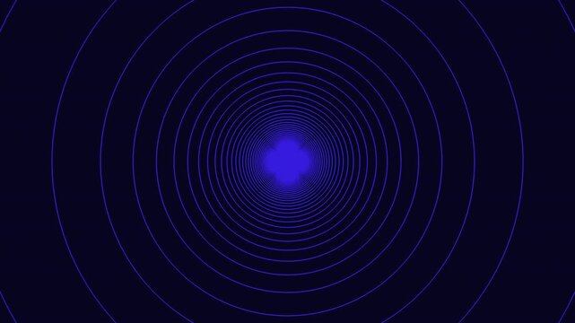 Abstract blue neon concentric circles form a tunnel with a bright center, creating a futuristic motion background for technology, sci fi, music visuals, and transitions