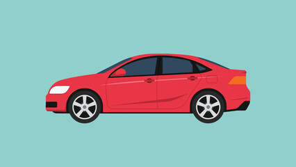 Obraz premium Red Sedan car in side view, passenger vehicle for urban transport, commuting, automotive, mobility, and everyday driving concept, flat vector illustration