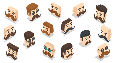 Fototapeta premium Collection of Cartoon Male Faces with Beards.