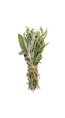 Fototapeta premium Dried herb bundle sage rosemary tarragon on white