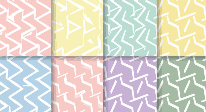 Colorful pastel zigzag pattern background with soft hues and geometric design elements