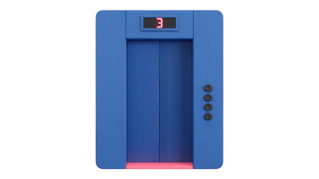 3d rendered blue elevator panel with red digital display isolated on transparent background