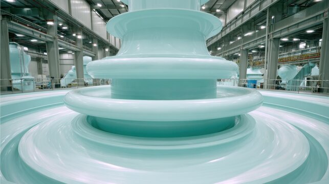 Close-up detailed shot of a light blue industrial pump impeller showcasing its intricate design and mechanical components