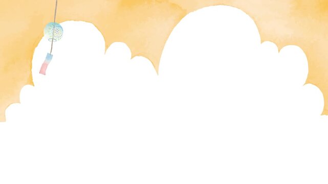 Watercolor wind chime seamless loop background with copy space, Japanese summer bell animation 4K (horizontal, sunset,right composition) / 水彩風鈴の夕方のシームレスループ背景 コピースペースあり 日本の夏 風鈴アニメーション