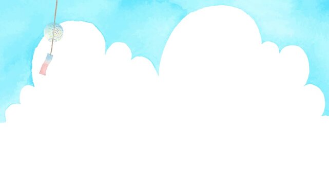 Watercolor wind chime seamless loop background with copy space, Japanese summer bell animation 4K (horizontal, right composition) / 水彩風鈴のシームレスループ背景 コピースペースあり 日本の夏 風鈴アニメーション
