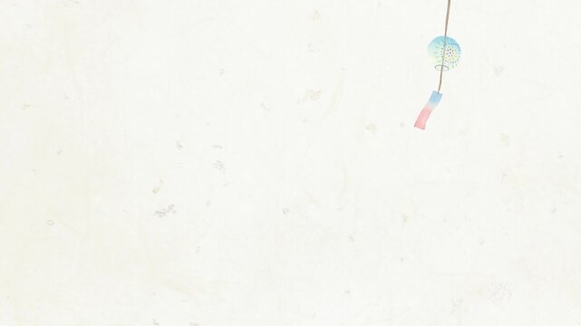 Watercolor wind chime seamless loop background with copy space, Japanese summer bell animation 4K (horizontal, left composition) / 水彩風鈴のシームレスループ背景 コピースペースあり 日本の夏 風鈴アニメーション　和紙テクスチャ