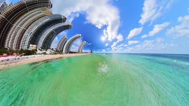 Extreme fisheye distorted video of buildings on Miami Beach