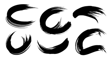 Obraz premium Set of six black ink brush strokes on white background.