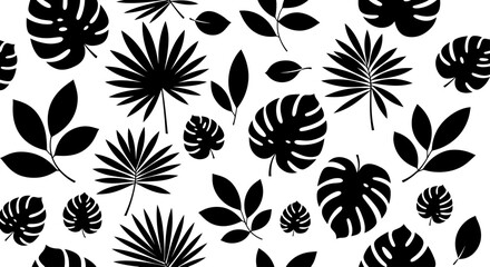 Tropical leaves seamless pattern black and white design. © Ibuk