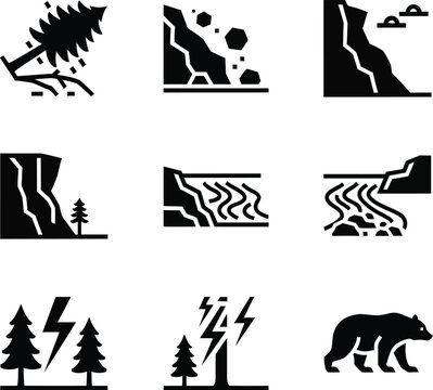 Black and white of natural disasters and wildlife black white background bear trees