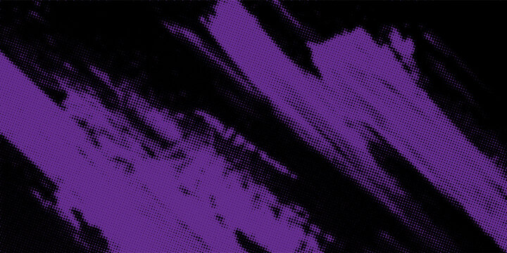 High Contrast Black and Purple Abstract Brush Stroke Halftone Background