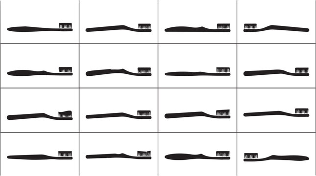 Collection of black toothbrushes side by side.