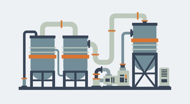 Industrial Processing Plant Equipment and Machinery Illustration.