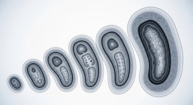 Cellular Growth Progression Visualizing Development  Division Stages Microscopic Life Forms Biological Development Scientific Exploration Life Cycle Depiction Medical Visualization