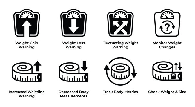 Weight gain warning weight loss warning fluctuating weight monitor weight changes increased waistline decreased body measurements track body metrics.