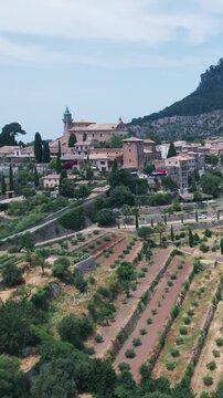 Aerial View of Historic Valldemossa and La Cartuja Monastery in Mallorca