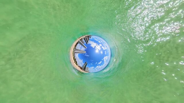 Tiny planet surrounded by a universe of water