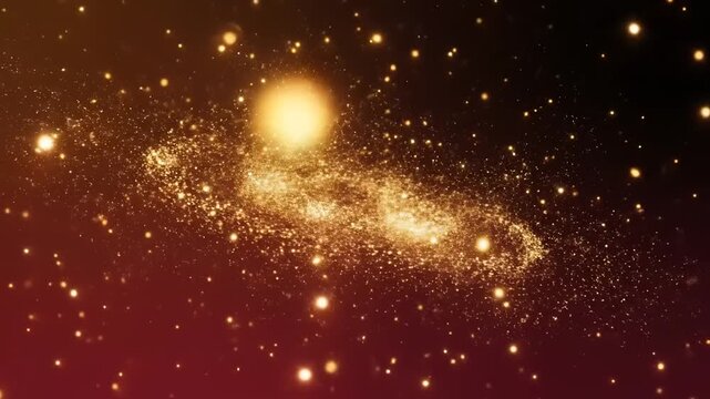 A vibrant star cluster shining brightly against a deep reddish cosmic background