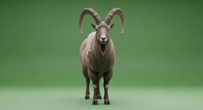 Majestic Mountain Ibex Portrait Alpine Wildlife Art Wild Goat with Impressive Horns Mammal Facing Forward Animal Kingdom Mountain Goat Nature's Beauty Wild Animal Artwork