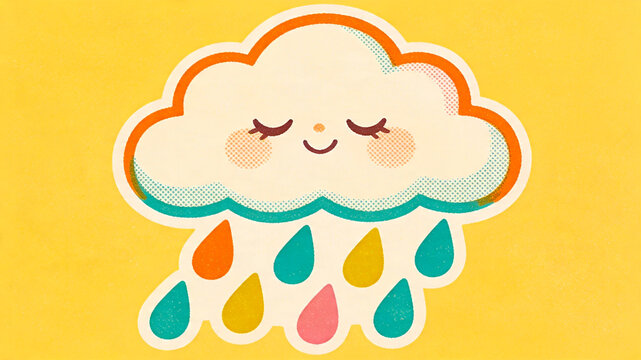 昭和レトロ風の雲と雨のイラスト ポップな天気キャラクター